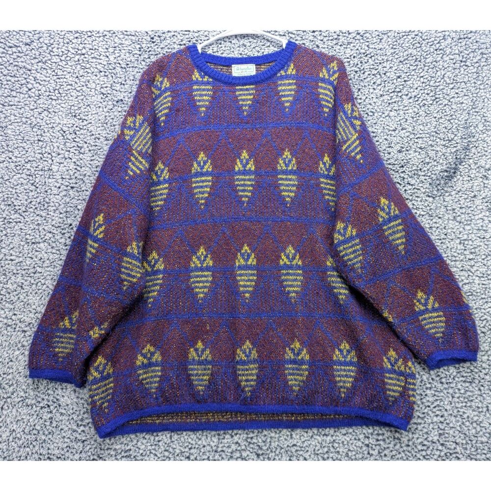 VTG Benetton Sweater Size 46 Mohair Blend Geometric Made In Italy 80s Cosby Knit